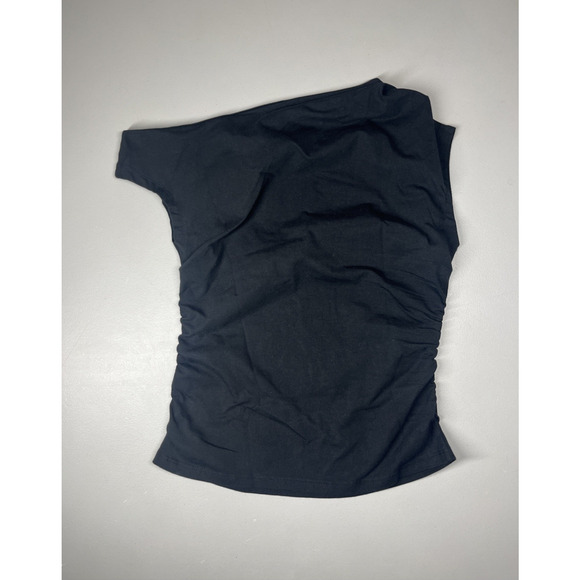 J Crew Stretch Cotton Blend Off The Shoulder Top Womens Small Black Asymmetrical - Picture 2 of 7
